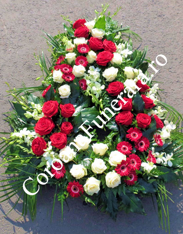 aranjamente funerare flori dendrobium trandafiri minigerbera