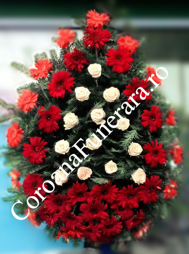 coroana funerara trandafiri gerbera