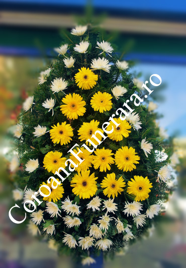 Coroana crizanteme cu medalion gerbera