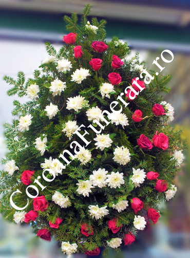 coroana funerara trandafiri semiluna dubla